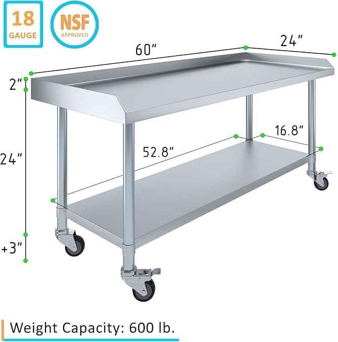 Stainless Steel Equipment Stand with Undershelf – Commercial Grade, NSF Certified | Heavy Duty Table for Restaurant Equipment | (24" Width x 60" Length)