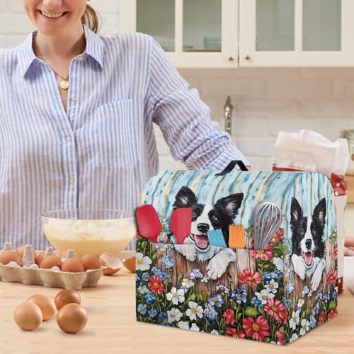 Generic Cute Border Collie Stand Mixer Cover, Kitchen Dust Cover for 6-8 Quart Stand Mixer, Lightweight, Waterproof, Polyester, Drawstring Closure, Two