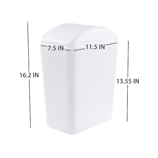 3 Packs Swing Top Waste Container for Home and Kitchen, Plastic Slim Trash Can with Lid, 4.5 Gallon Capacity, White
