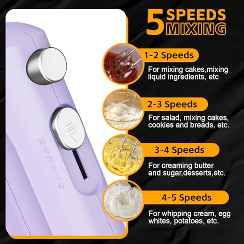 5-Speed Hand Mixer Electric With 4 Mixing Bowls Set