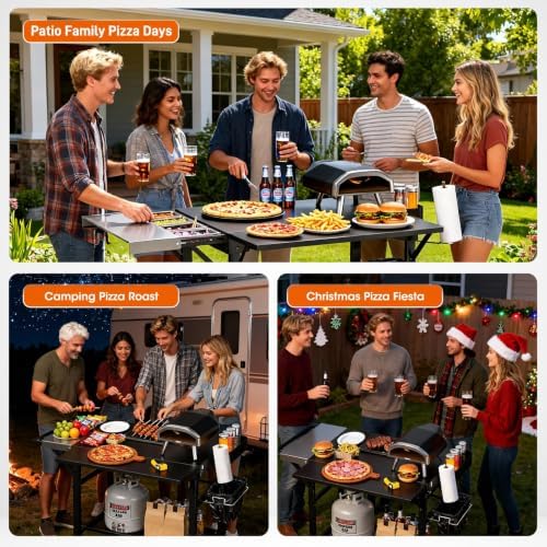 Pizza Oven Table with Cover, Folding Grill Table Solid and Sturdy