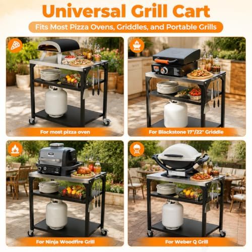 Hisencn 3-Shelf Pizza Oven Table with Lockable Wheels,31.5"L x 24"W