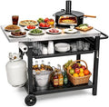 Outdoor Grill Cart for Blackstone/Ooni/Ninja, 43.3"x20" Stainless Steel Outdoor Grill Table with Propane Tank Mount & Wheels, Movable Outdoor Cooking Table with Storage for Pizza Oven, Patio, Camping