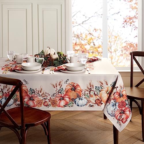 Botanical Harvest Pumpkin Engineered Tablecloth, Multicolor - 60" W x 102" L