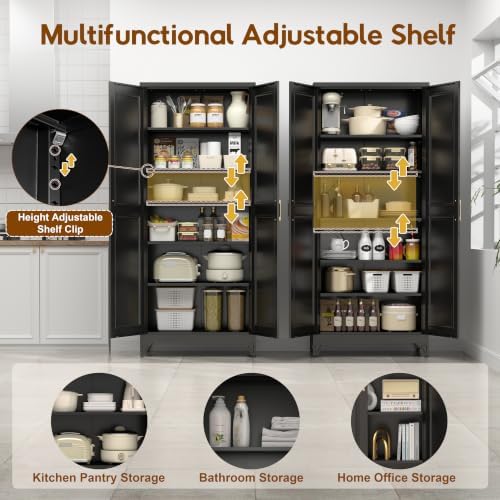UNICOLY 75" Kitchen Pantry Cabinet, Metal Tall Storage Cabinet with Doors