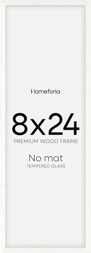 Homeforia 8x24 Panoramic Frame White, High End Oak 8 x 24 Picture Frames Wood without Mat, 24x8 Thin Hanging Wooden Poster Frame for Wall, 8by24 Display Photo Frame, Tempered Glass, Wall Kit, Set of 1