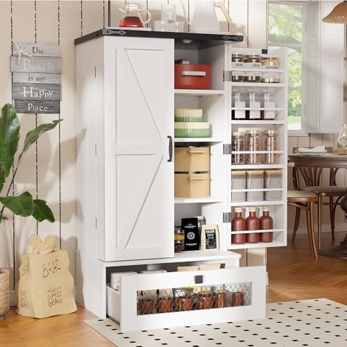 kepptory Farmhouse Kitchen Pantry Storage Cabinet with Door Shelves