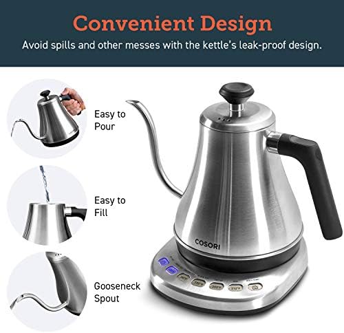 Cosori Gooseneck Electric Kettle with Temperature Control, 0.8L, Silver - Image 6
