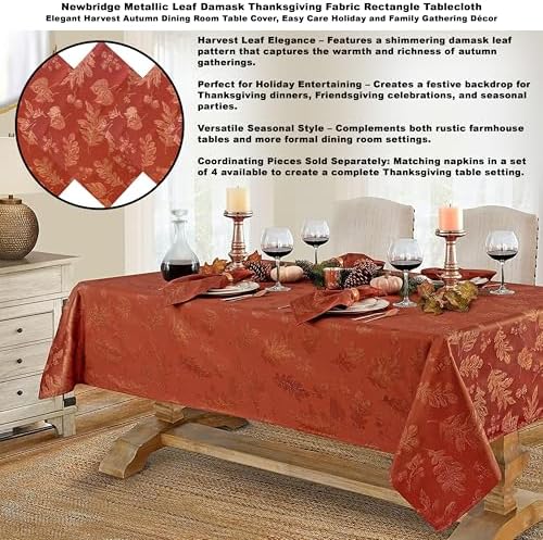 Newbridge Fall Damask Tablecloth Rust Gold 60 x 120 Inch Rectangle