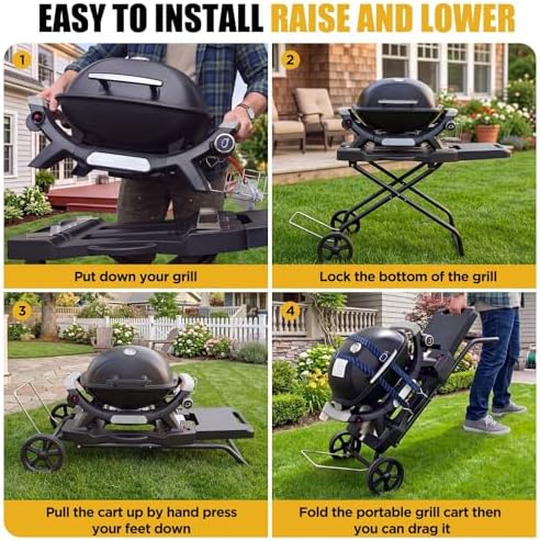 Portable Grill Cart for Weber Q1200, Q1000, Q2200, Q2000, Collapsible Griddle Stand for Blackstone 17" 22" Table Top Griddles, Outdoor Portable Folding Cart