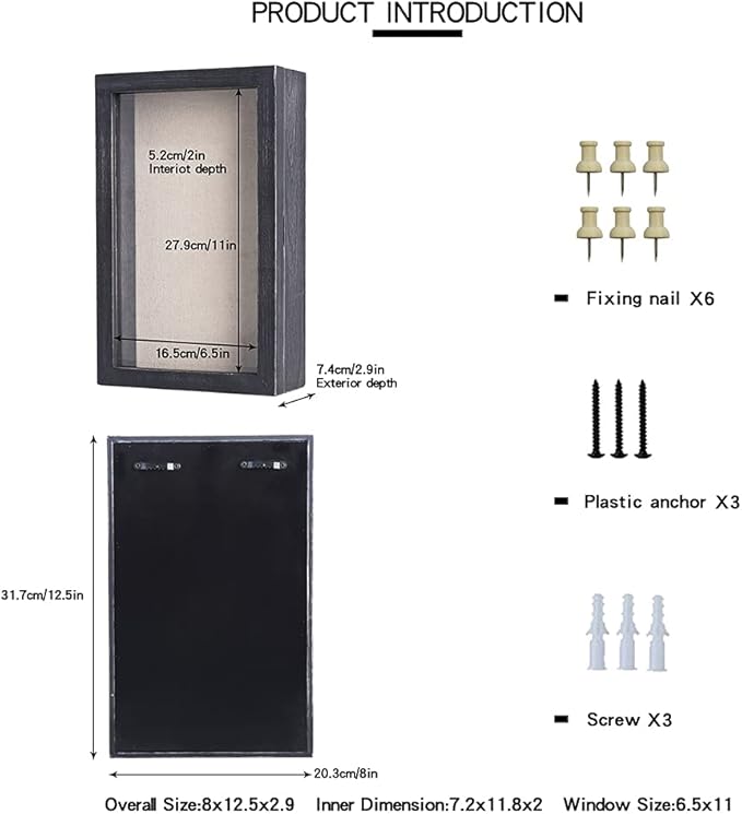 Freezing point Shadow Box Frame 8x12.5 Shadow Box Display Case Cabinet Picture with Linen Back Memorabilia Awards Medals Pin Bouquet Wedding Flower Baby Memory Box for Keepsake Black Large