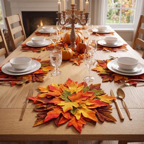SmoothNovelty 8 Pcs 15" Fall Placemats, Thanksgiving Leaf Mats, Multicolor