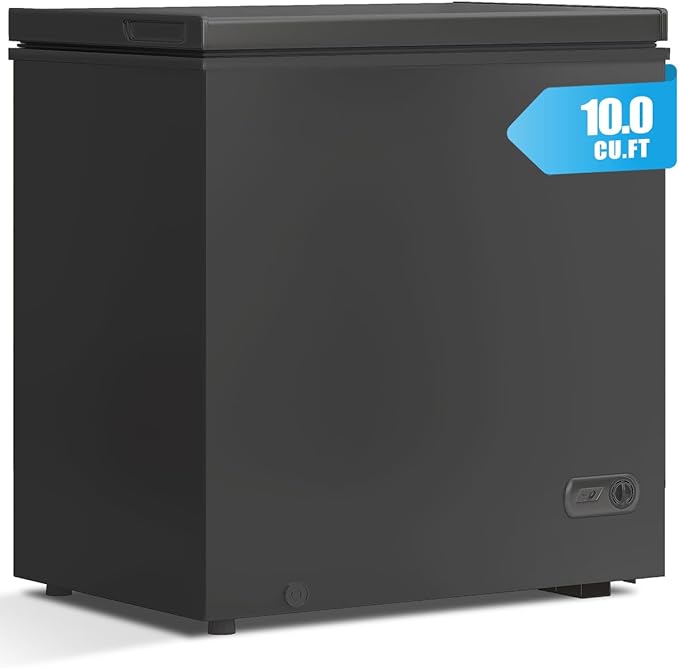 TABU 10 Cu Ft Deep Freezer,Top Opening Chest Freezer with Removable Basket, Energy Saving Compact Freezer with 7 Level Adjustable Thermostat(Black)
