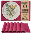 100% Cotton Ribbed Placemats - Set of 6-13 x 19 Inches - Fuchsia/Bright Pink - Everyday Basic Fabric Table Mats - Thick Construction, Washable Cloth Place Mats - by AVKA Studio
