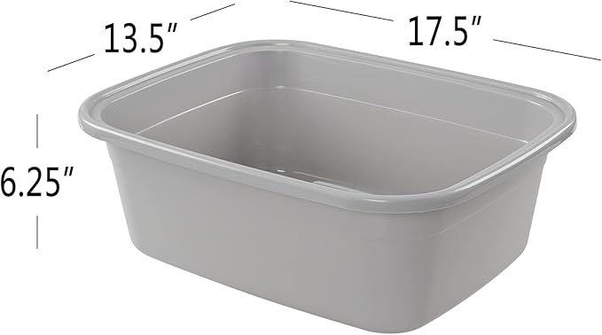 Sandmovie 18 Quart Plastic Dish Basin, Shallow Plastic Sink Basin, 3 Packs, Grey