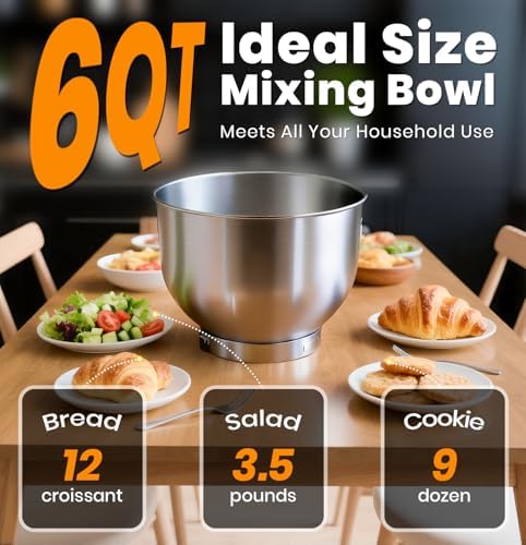 Stand Mixer 6QT Kitchen Mixer with LED Smart Touchscreen, 11-Speed Tilt-Head Mixer with Timer, 4 Preset Menus, Stainless Steel Bowl, Dough Hook, Whisk, Beater (Black, 6Qt)