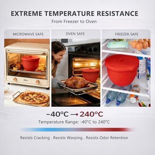 Silicone Bowl Liners with Lids for KitchenAid 5 Qt Tilt Mixing Bowl Inserts, Kitchen Mixer Accessories for Baking & Cooking, Dishwasher Safe, Heat & Cold Resistant（Red & Black）