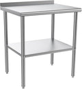 ROVSUN 30'' x 24'' Stainless Steel Table for Prep & Work,Commercial Worktables & Workstations, NSF Heavy Dut Metal Table with Adjustable UnderShelf & Backsplash for Kitchen, Restaurant,Home,Hotel