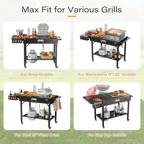 Baotree Outdoor Pizza Oven Table for Blackstone Griddle, Grill Cart Pizza Oven Stand, Foldable Cart Table with Wheels for Ninja, Cuisinart, Gozney, Solo Stove, BBQ Prep Tables Station, 46"x22"x29"