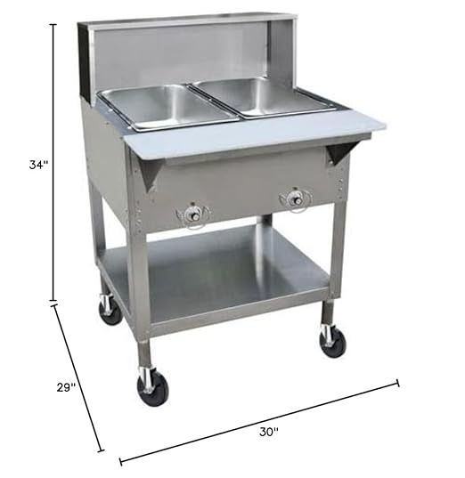 Kratos Commercial Mobile Electric Steam Table/Hot Food Table with Overshelf and Sneeze Guard, 2 Wells, Stainless Steel, NSF, 120V (28W-201)