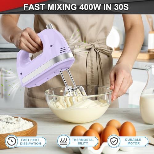 Lord Eagle Hand Mixer Electric Handheld 400W 5-Speed Lightweight, Purple