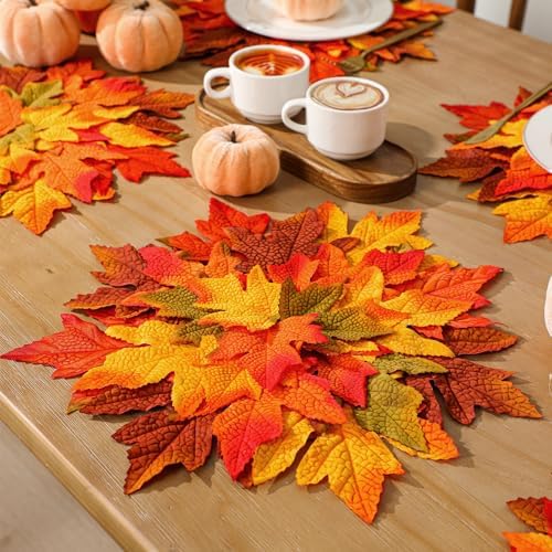 SmoothNovelty 6 Pcs 15" Fall Placemats, Thanksgiving Leaf Mats, Multicolor
