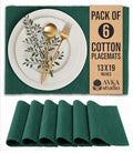 100% Cotton Ribbed Placemats - Set of 6-13 x 19 Inches - Peacock Green - Everyday Cloth Table Mats - Thick Construction, Washable & Reusable Cloth Place Mats - by AVKA Studio