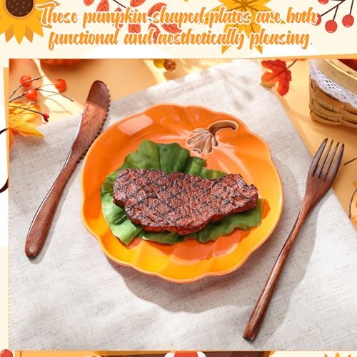 Rtteri 2 Pcs Pumpkin Ceramic Plates 8 Inch Thanksgiving Ceramic Pumpkin Platter Fall Versatile Serving Dish for Salads Fruit Dessert Smooth Textured Dinnerware Thanksgiving Fall Table Decoration