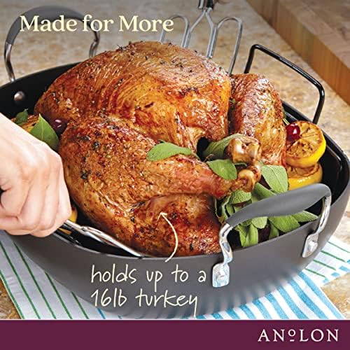 Anolon Advanced Home Hard Anodized Nonstick Roaster/Roasting Pan with Utensils, 16 Inch x 13 Inch, Moonstone