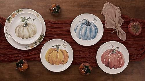 Bico Pumpkin Feast Salad Plates Set of 4, 8.75 Inch Ceramic Dessert Plates for Salad, Appetizer, Side Dishes, Microwave and Dishwasher Safe, Gift for Housewarming and Thanksgiving