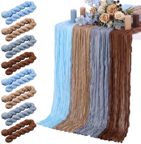 6 Pcs Blue and Brown 118" Cheesecloth Table Runner Boho Decor