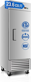 27" W Commercial Refrigerator, 23.6Cu.ft Reach-In Single Door Stainless Steel commercial fridge, 3 Shelves, Fan Cooling, Auto Defrost, Digital Thermostat - Ideal for Restaurant, Bar, Cafe, Shop