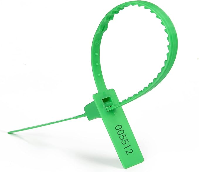 Heavy Duty Plastic Security Seal - Self Locking Tamper Evident Shipping Tags, Numbered Pull Tight Securing Straps for Truck Trailer, Length 337 mm 13.2" (Green 1000 PCS)