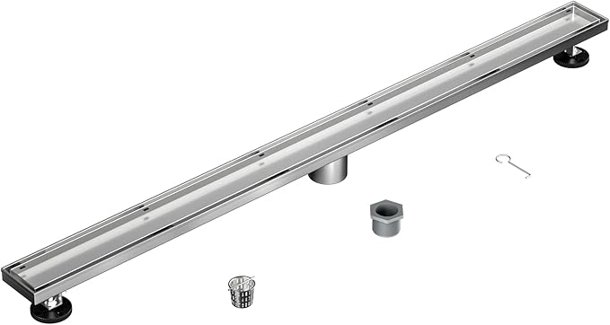 Linear Shower Drain 42", Brushed Floor Drain with Tiled Insert Grate & Hair Strainer, 304 Stainless Steel Bathroom 2-in-1 Tiled in Drain, CUPC Certified (Brushed, 42'')