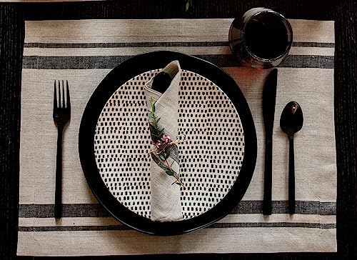 Solino Home 100% Linen Napkins, 20 x 20 in, Black, French Stripe, Set of 4