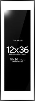 Homeforia 12x36 Picture Frame Black, High End Metal 12x36 Poster Frames with Mat 10x30 for Photo, 12 x 36 Black Frame Matted to 10 by 30 Art, 36x12 Panoramic Frames, Tempered Glass, Wall Kit, Set of 1