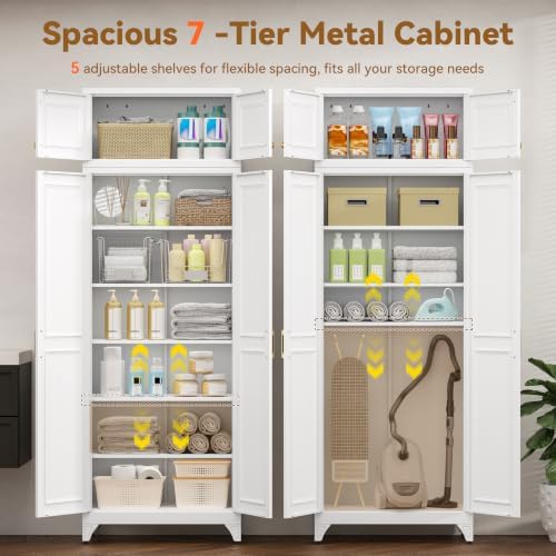 Polup 90" Pantry Cabinet, Tall Metal Storage Cabinet with Doors and Shelves