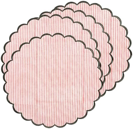 Ridhi Hand Block Print Round Placemats 15 Inch, Set of 4,Heart Pink Stripe