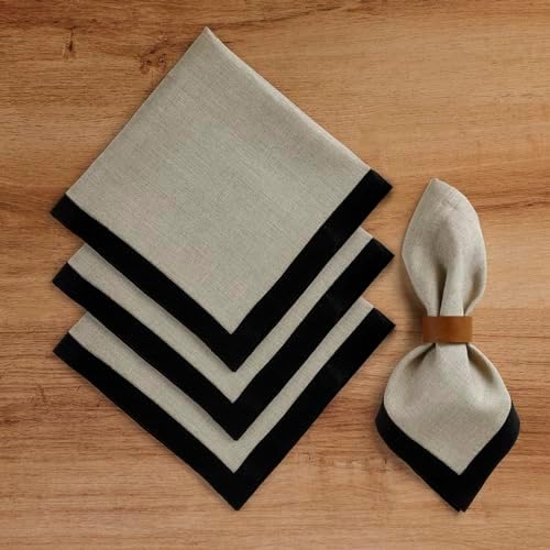 Solino Home 100% Linen Napkins, 20 x 20 in, Black and Natural, Set of 4