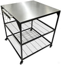 JIN BETTER GRILL PARTS Heavy-Duty Steel Frame Outdoor Kitchen Cart | Stainless Steel Tabletop & 4 Locking Wheels | 31.5" Versatile BBQ Workstation for Ninja, Blackstone, Pizza Ovens