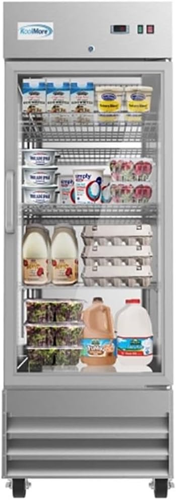 Pemberly Row 29" 1 Glass Door Steel Reach-in Refrigerator Cooler in Silver