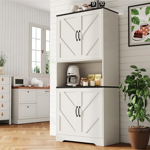 IDEALHOUSE 70" Kitchen Pantry Storage Cabinet with 3 Adjustable Shelves