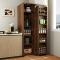 KEIKI 21.65" W Slim Kitchen Pantry Storage Cabinet with Door-Side Rack & Shelves, Tall Narrow Freestanding Sideboard Wood Hutch Food Pantries Cupboard for Coffee Bar, Dining Room