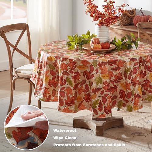 Newbridge Thanksgiving Falling Leaves 70 Inch Round Vinyl Fall Tablecloth