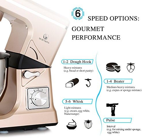 Stand Mixer,5.3-Qt & 500W & 6+P Speed MK36 Tilt-Head Kitchen Electric Food Mixers Home Baking Dough Machine with Accessories (Champagne)