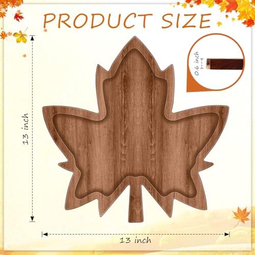 Rtteri 4 Pcs Maple Leaf Wood Serving Tray, Thanksgiving Appetizer Platter
