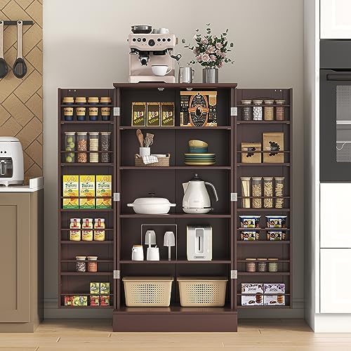 kepptory 47" Freestanding Kitchen Pantry Cabinet with Adjustable Shelves
