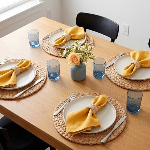 Solino Home 100% Linen Napkins Mustard Yellow, Fete 20 x 20 in, Set of 4