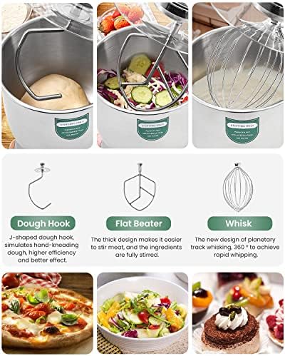 Huanyu 10QT Commercial Stand Mixer, 3-in-1 Stepless Speed Stainless Steel
