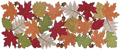 OWENIE Fall Table Runner, Short Thanksgiving Table Runner for Coffee Table Autumn Season Home Decorations, Embroidered Cutwork Farmhouse Harvest Maple Leves Runner, 13 Inch x 36 Inch